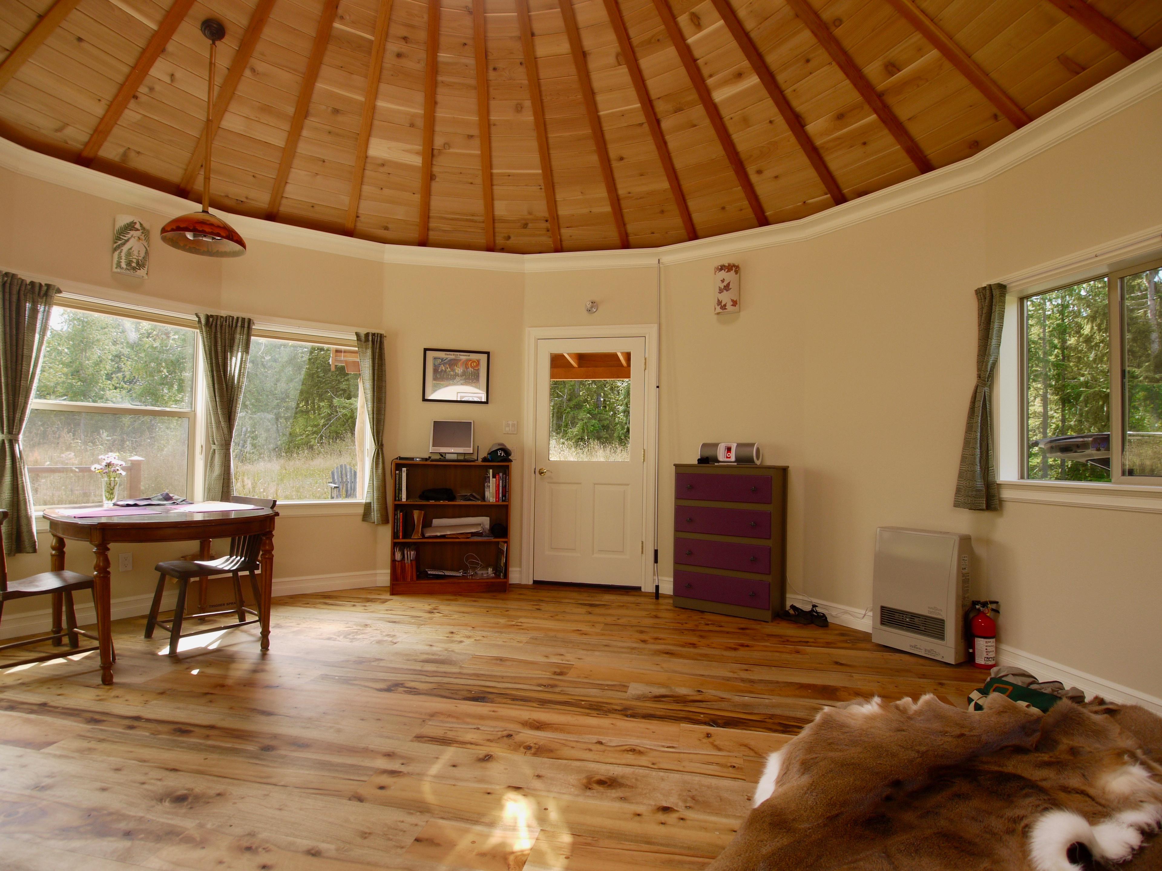 Interior of small Smiling Woods Birch 20 wooden yurt