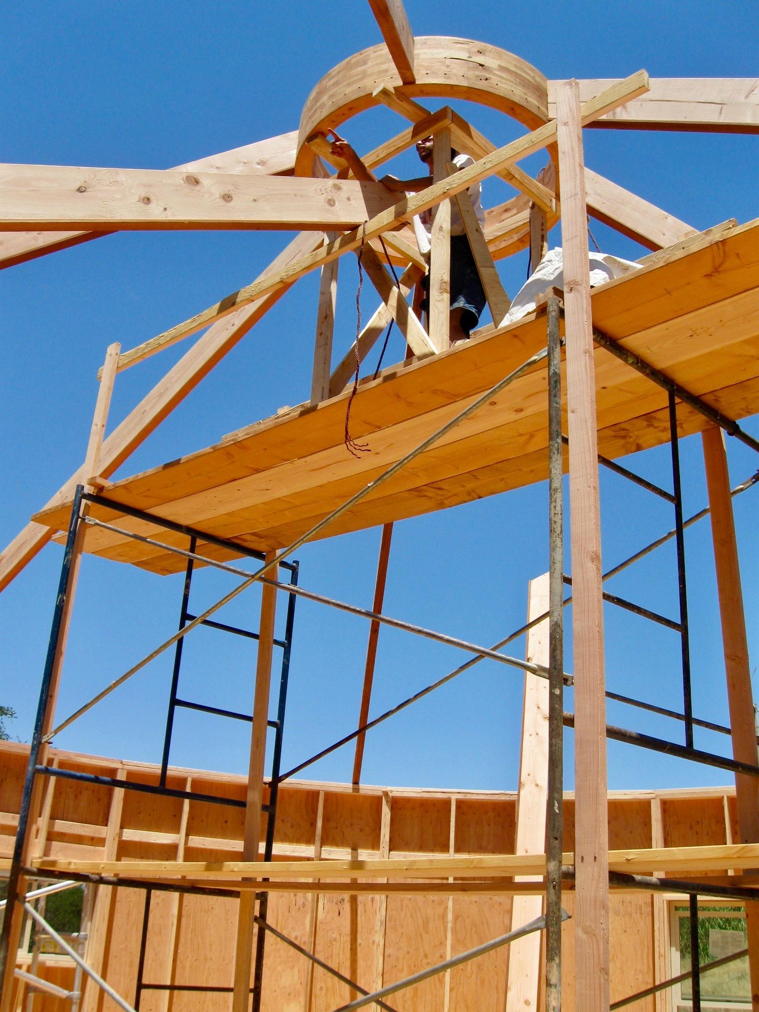 Installing the douglas fir compression ring.